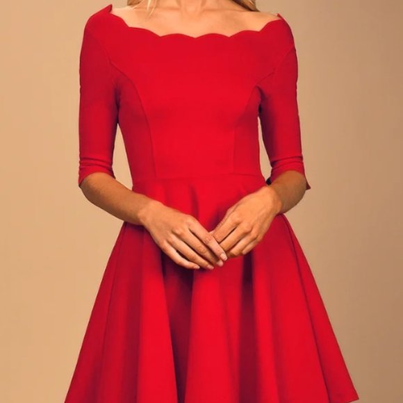 Lulu's Red Scalloped Dress - Picture 4 of 4